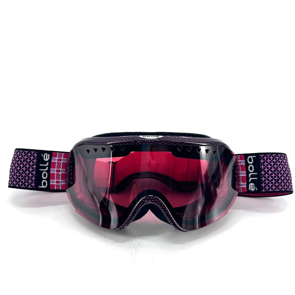 Bolle Ski Goggles Pink Plaid Pattern Frame Red Tinted Lens Snowboard Eyewear
